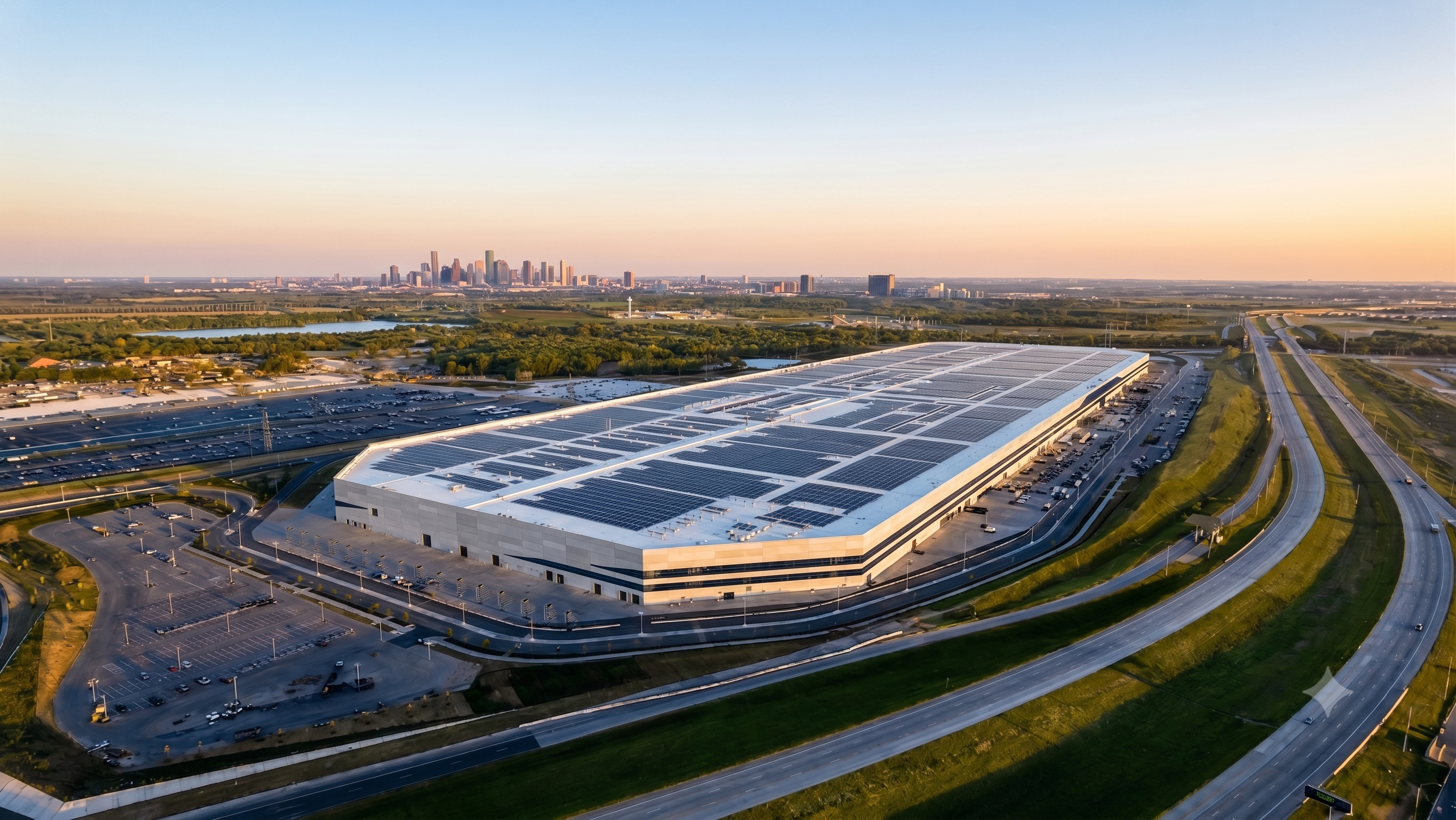 Aerial view of Tesla manufacturing facility