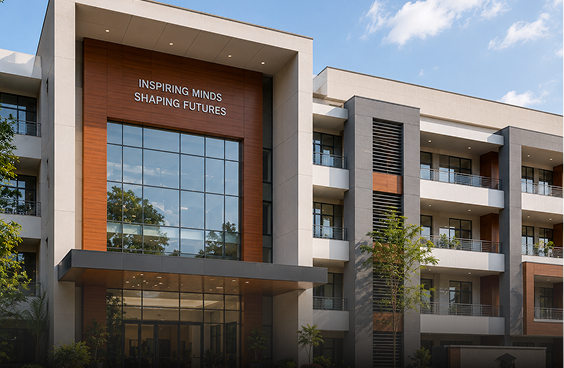 Modern educational building with glass facade