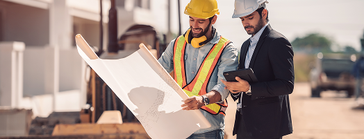 Engineers reviewing blueprints at a civil works site